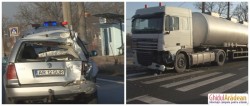 Update! Accident în Sâmbăteni între o autocisternă şi un autoturism (FOTO/Video declaraţii)