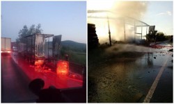 La intrare în Căpruța, un TIR a luat foc în mers ! 