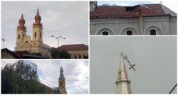 Bisericile din Arad distruse de furia naturii, Crucea de pe una din turlele Catedralei vechi luată de vijelie