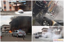 Un autoturism BMW a fost cuprins de flăcări în parcarea unui bloc din localitatea Vladimirescu