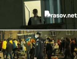A două seară de proteste în Arad a strâns peste 1000 de persoane, în timp ce o imagine din Brasov devine virală,un pacient internat se uită la protestele anti-mască cu masca de oxigen pe faţă