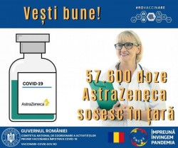 57.600 doze de vaccin AstraZeneca sosesc marți, 13 aprilie în țară 