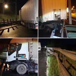 Accident pe autostrada A1 Nădlac – Sibiu. Un TIR a blocat complet șoseaua după ce a lovit parapetul