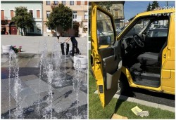 Bezna minții, noua fântână din Piața Catedralei a ajuns loc de spălat covorașele de la mașină